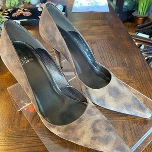 Stuart Weitzman Sz 8M Brown “Mottled” Suede 4”Heel Sexy Pointed Toe Pumps